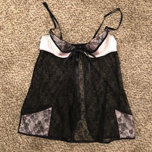 Black and Pink Lace Babydoll Nighty